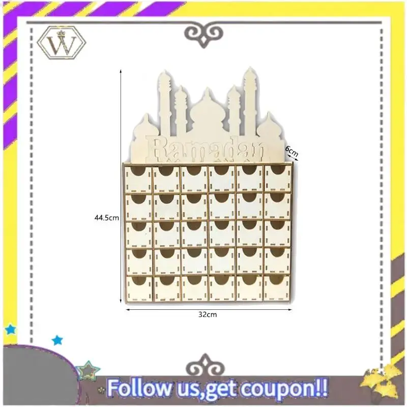 Nuevo calendario de Adviento de madera Eid Ramadán Mubarak, decoraciones musulmanas islámicas Eid, adornos, suministros para fiestas - imagen 4