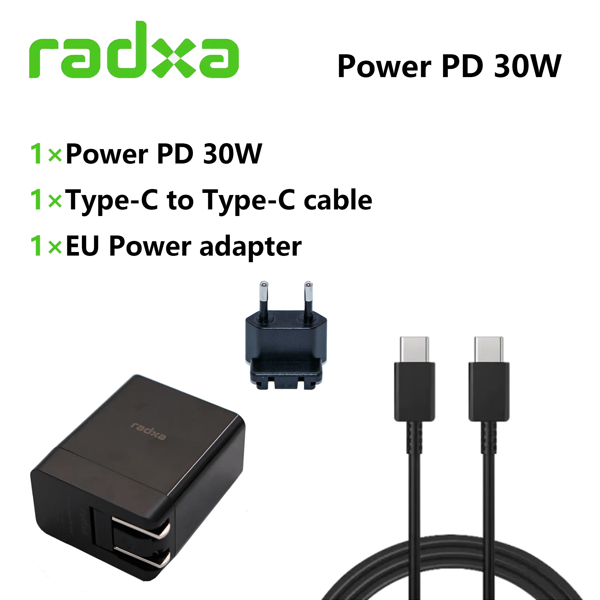Radxa Power PD 30W Opción Adaptador de enchufe de alimentación de la UE Cable C a C y cable C a CC Compatible con Radxa SBC