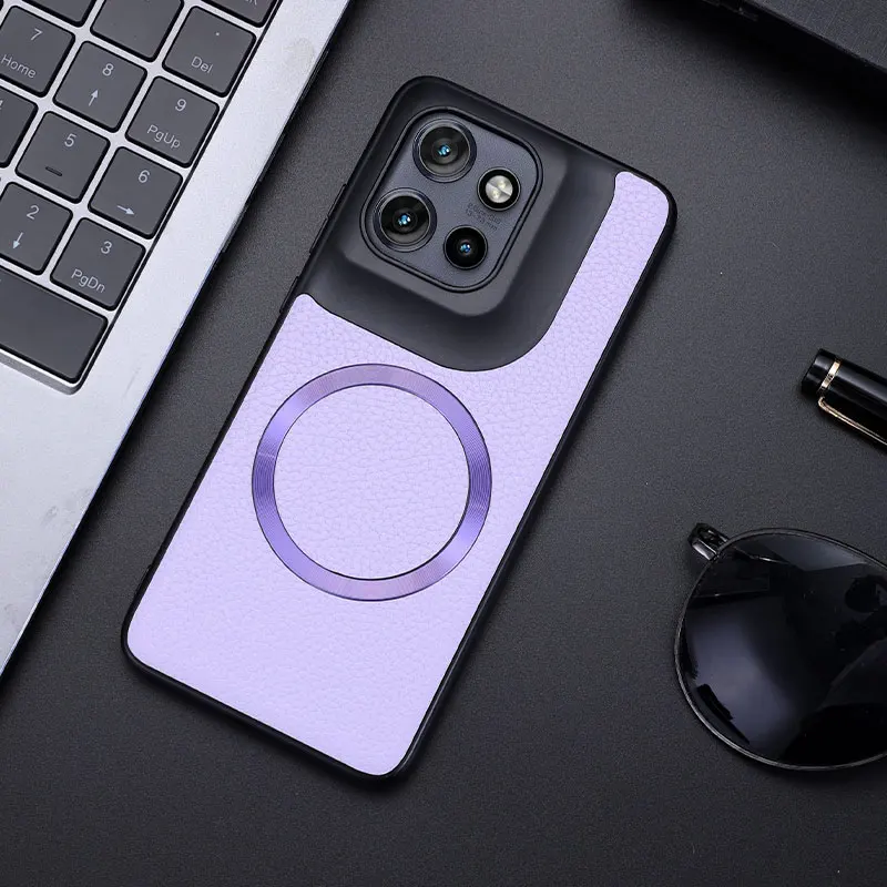 Funda para Magsafe carga inalámbrica dura Premium PU funda trasera de cuero para Motolora Moto S50 Edge 50 Neo - imagen 3