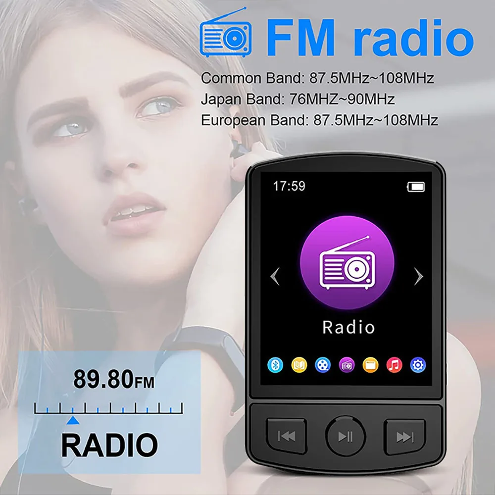 Reproductor de MP3, Walkman deportivo portátil con Clip, sonido HiFi, Compatible con Bluetooth 5,0, Walkman para estudiantes, pantalla de 1,8 pulgadas con Radio FM, libro electrónico - imagen 5
