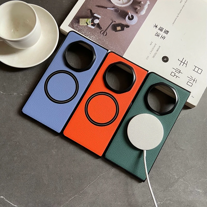 Funda de cuero de negocios de lujo para teléfono Magsafe para Huawei Honor Magic V3 VS3, funda suave con sensación de piel y carga inalámbrica a prueba de golpes - imagen 3