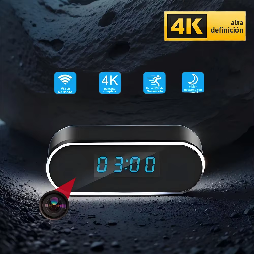 Mini cámara de visión nocturna HD4K mejorada de alta gama, compatible con detección móvil, visualización remota inalámbrica, minicámara con reloj WiFi
