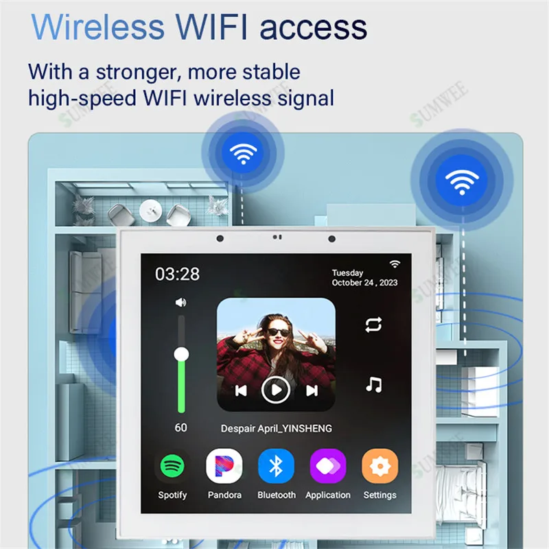 Amplificador de audio en pared para hogar inteligente, sistema Android 11, pantalla táctil de 4 pulgadas, amplificador WiFi Tuya, Panel de sonido con Control remoto Alexa - imagen 2