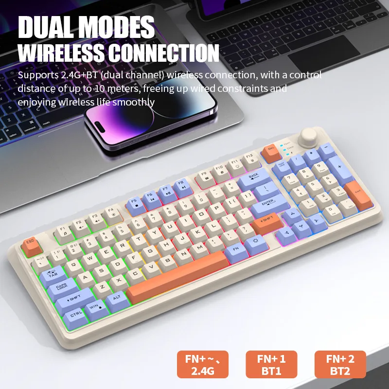 Teclado inalámbrico español, ruso, árabe, coreano, kit de ratón, Bluetooth 2,4 G, tipo C, luz RGB, 94 teclas, batería recargable, diseño ergonómico K94 - imagen 3