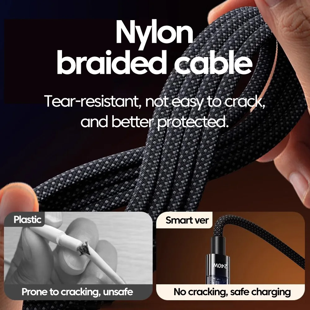 NNBILI Cable de carga Dual tipo C Cable de datos trenzado de nailon de carga rápida Cable de datos tipo C de 240W para iPhone 17 16 Samsung Huawei Laptop - imagen 4