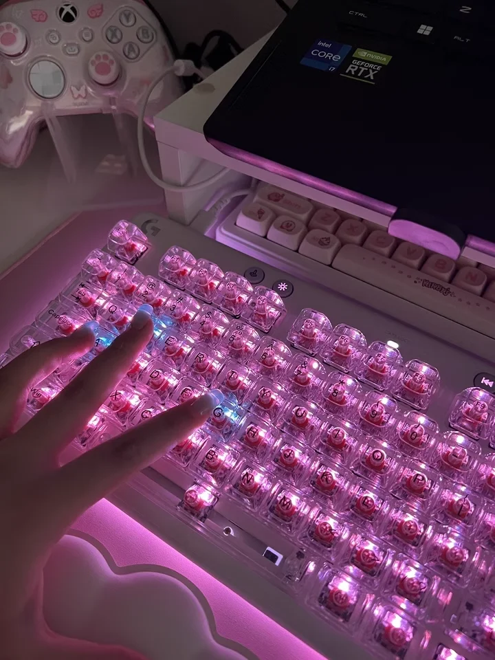 Teclas transparentes de cristal con perfil de cereza para teclado mecánico para jugar, teclas ISO Enter para PC, teclas RGB retroiluminadas con tallado lateral - imagen 5