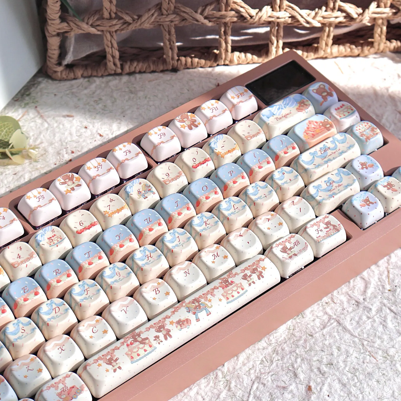Teclas de oso crema cereza Moa grabado lateral para Aula 75 teclas Pbt lindas teclas de 120 teclas