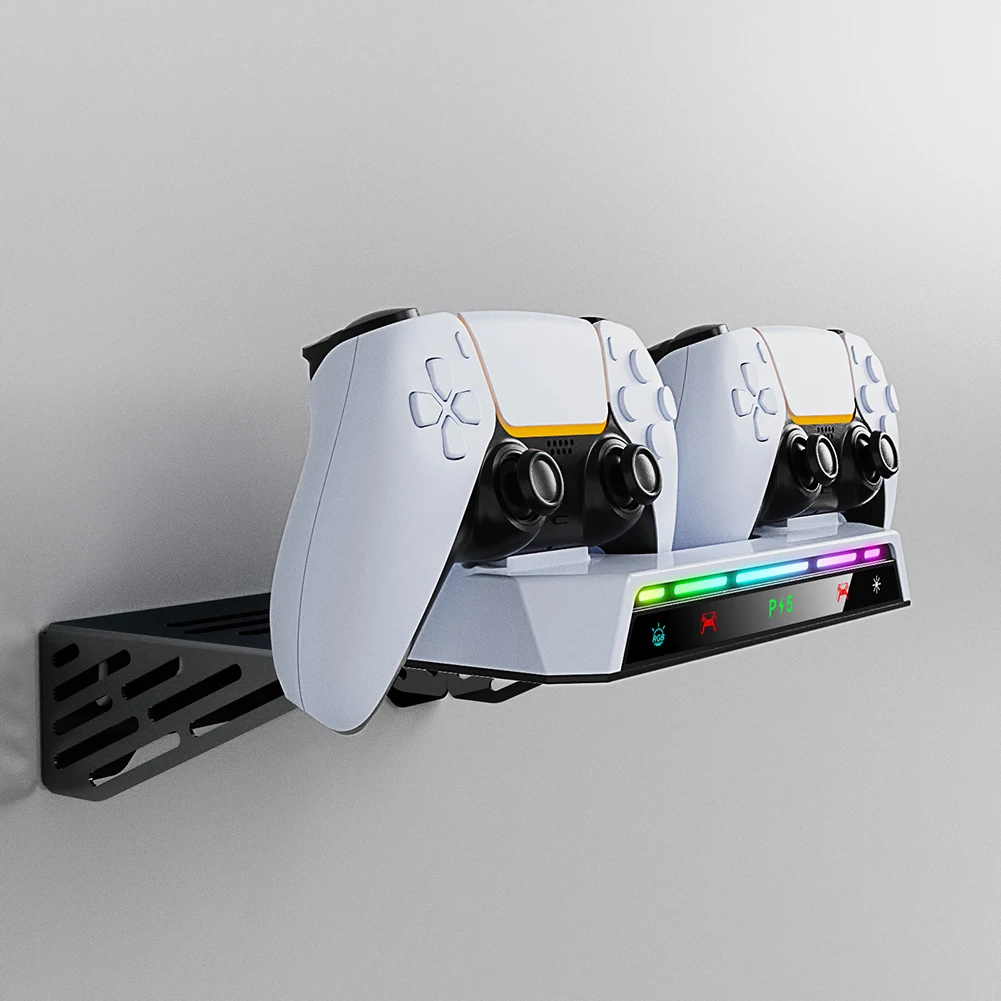 Kit de montaje en pared para controlador PS5, estación de carga, estante de luz RGB, montaje flotante para consolas delgadas, disco y Digital - imagen 4
