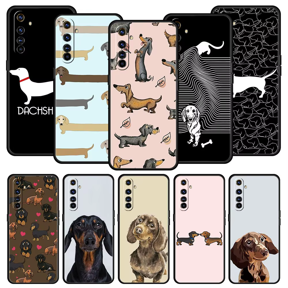 Funda de teléfono con diseño de perro salchicha, carcasa suave para Realme, 12, 11, 10, 9, 8, 5G, 7, 6, GT5, GT3, GT2 Pro Plus, C21, C11, C25, C35, GT Neo 2, 3, 3T, 5
