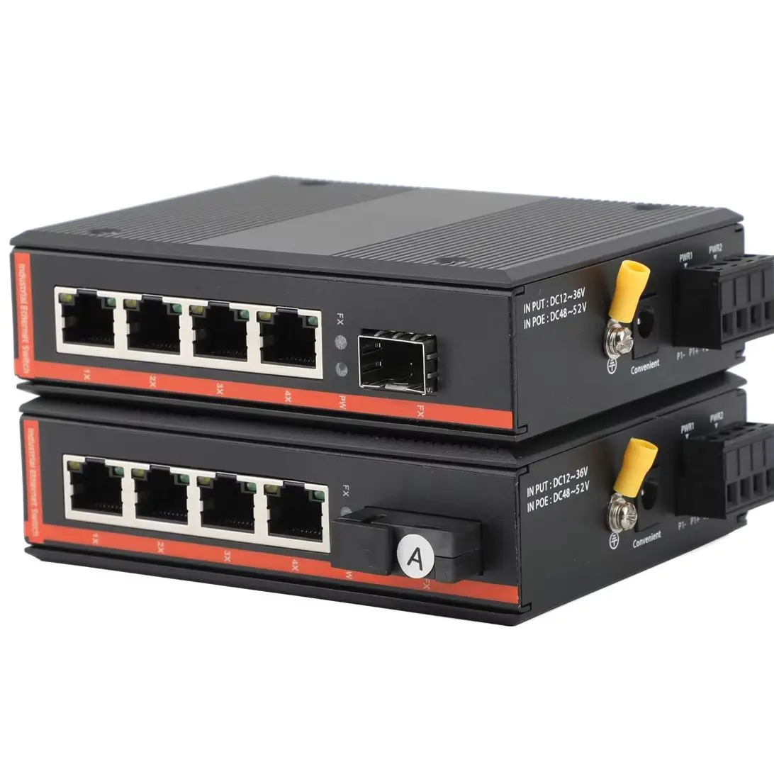 1 convertidor fotoeléctrico de grado industrial: 1 puerto óptico y 4 puertos eléctricos con interfaz SC y transceptor SFP. - imagen 2