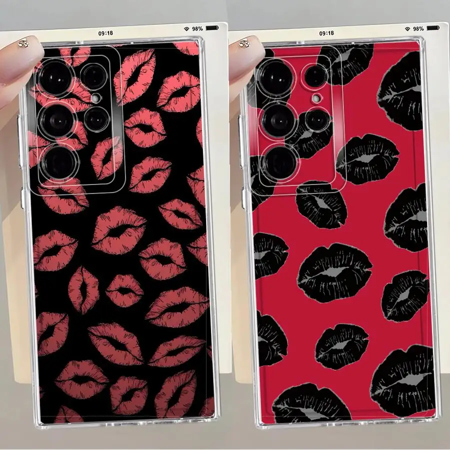 Funda para Samsung Galaxy S20 S25 Ultra S10 Plus Note 10 20 Ultra S24 FE S22 S21 S23 cubierta transparente arte de labios - imagen 4