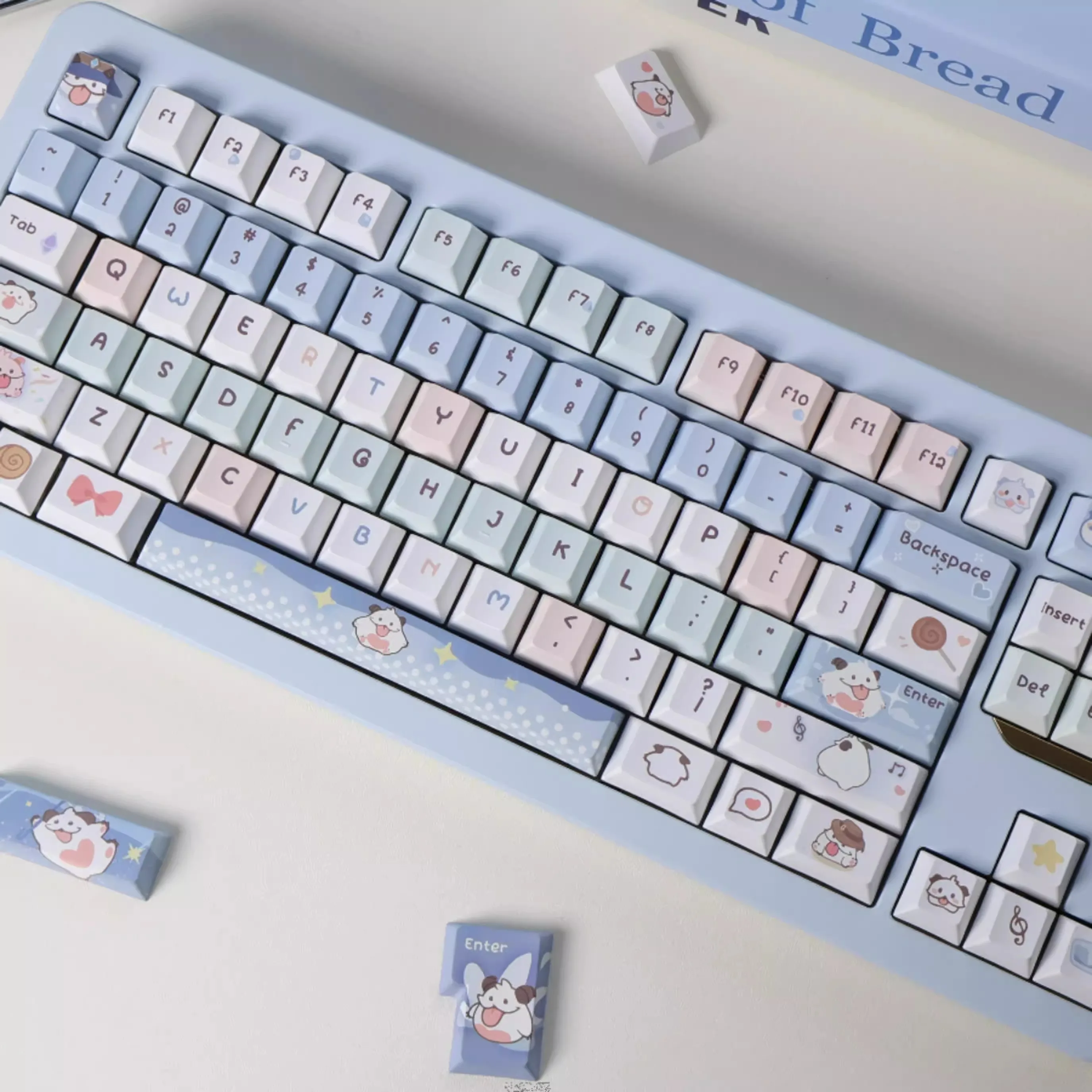 Teclas con tema de pequeño monstruo azul, teclas originales Kawaii PBT de sublimación con perfil de cereza para teclado mecánico, tapa de tecla personalizada - imagen 2