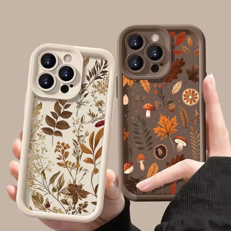 Funda de teléfono suave con hojas caídas y setas para Samsung Galaxy S25 S24 S23 S22 S21 Ultra Plus FE A26 A33 A25 A16 A56 A06 A24