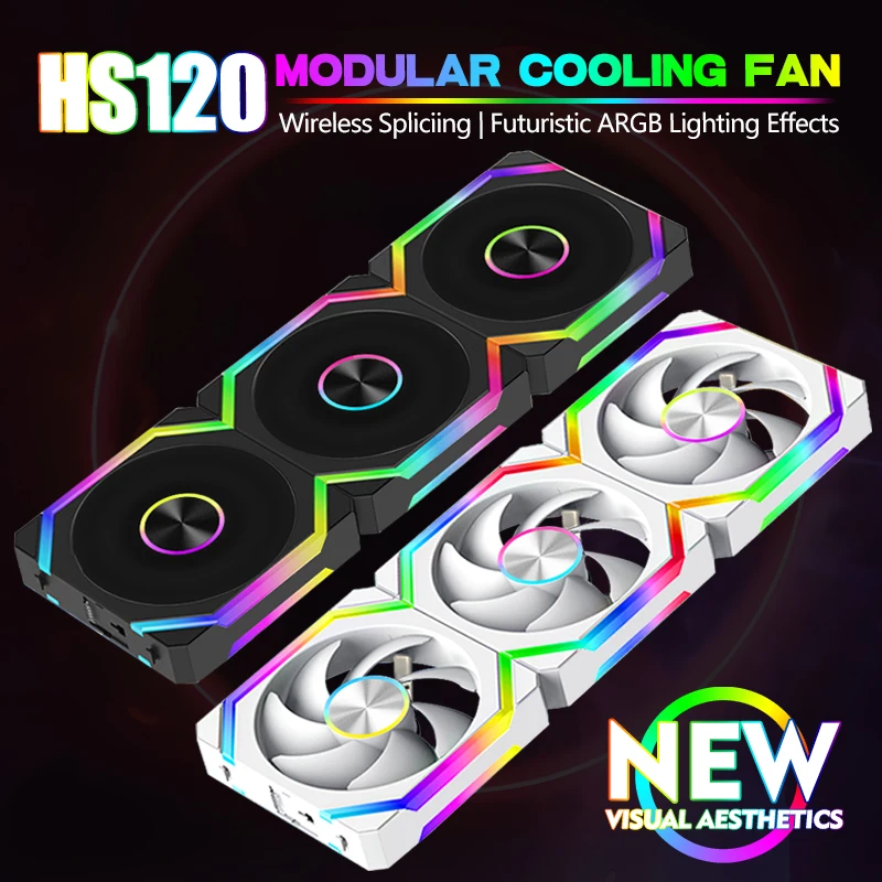 JUMPEAK HS120 Halo ARGB ventilador de refrigeración 360mm 240mm empalme Modular apilable 120mm RGB Kit de ventiladores para juegos PC caja enfriador de agua - imagen 2