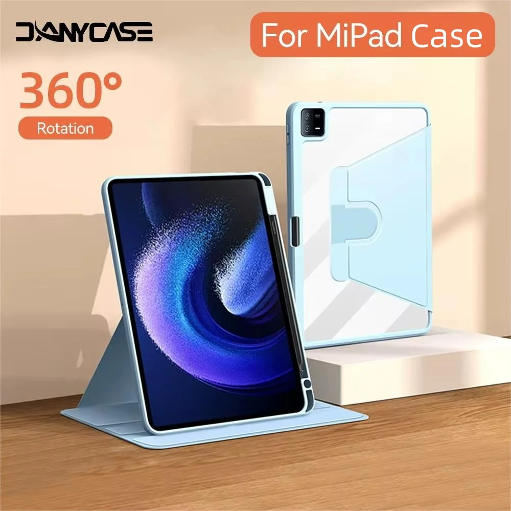 Funda para tableta MiPad 6 12,4 pulgadas 360 °   Rotación para Xiaomi Pad 6/6Pro 11 ''TPU Funda protectora Smart Sleep con soporte y ranura para bolígrafo