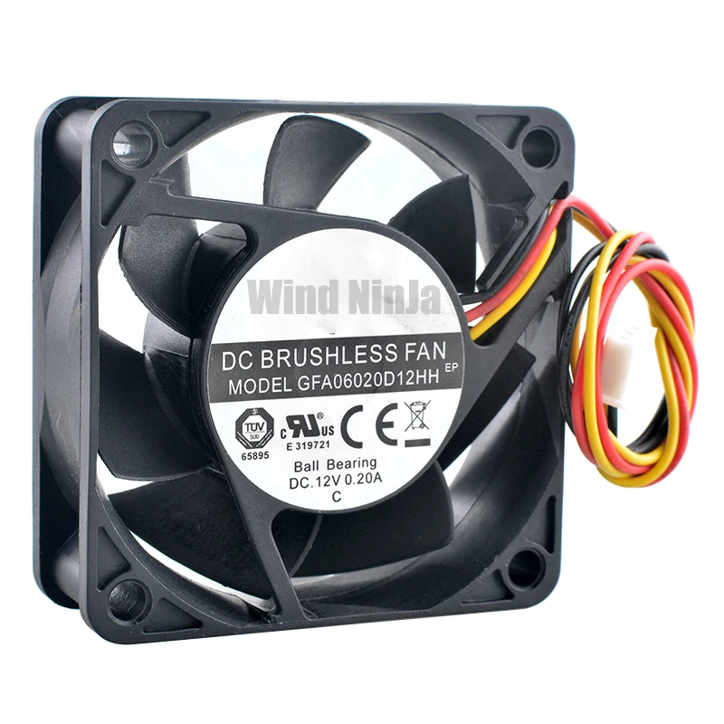 GFA06020D12HH 6 cm X 60 mm X 20 mm DC12V 0.20A Ventilador de enfriamiento de 3 pines para fuente de alimentación de CPU del chasis - Ventilador con cubierta de perfil bajo de 60 mm - imagen 2