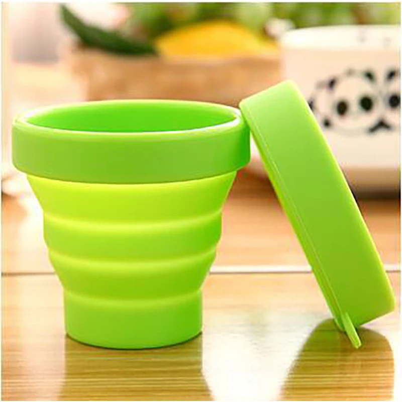 4 unids/lote taza plegable de silicona de calidad alimentaria resistente a altas temperaturas Color caramelo deportes al aire libre taza de enjuague elástica con tapa - imagen 5