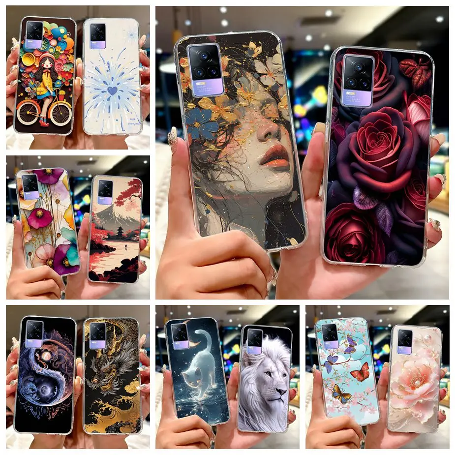 Para Vivo V21 4G funda V2066 V2108 nueva moda cubierta pintada funda de teléfono de silicona suave para Vivo V21e 4G V2061 V 21 e VivoV21 Fundas