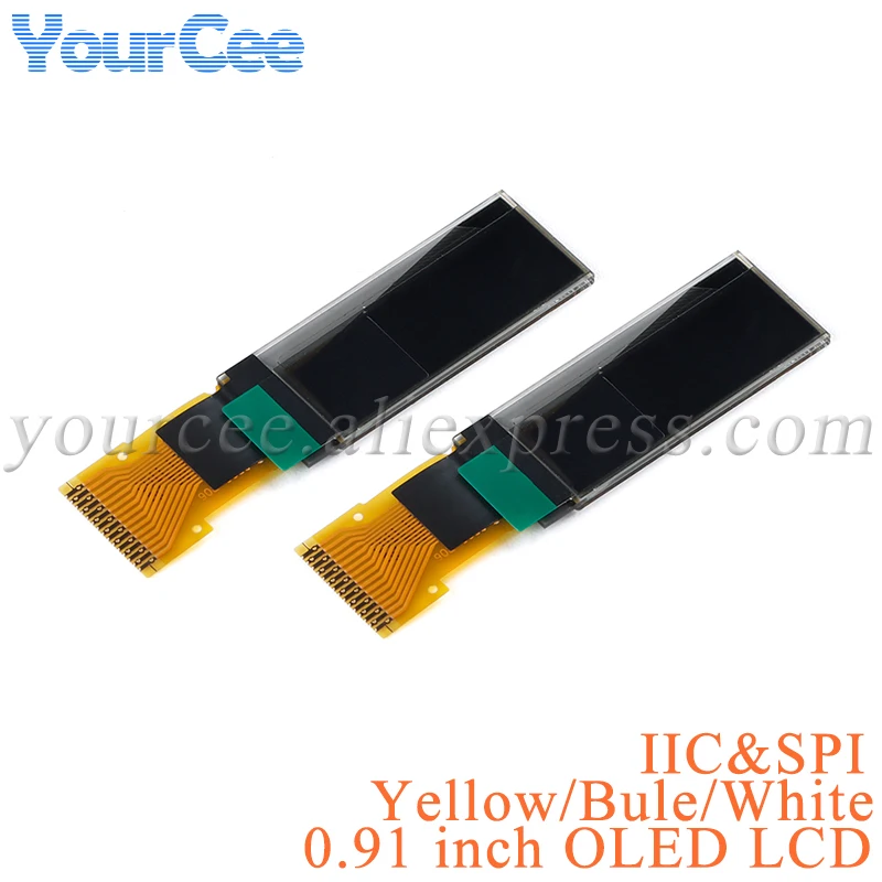 Pantalla LCD OLED de 0,91 pulgadas, 0,91 pulgadas, blanco, azul, amarillo, 128x32, 128x32, SSD1306