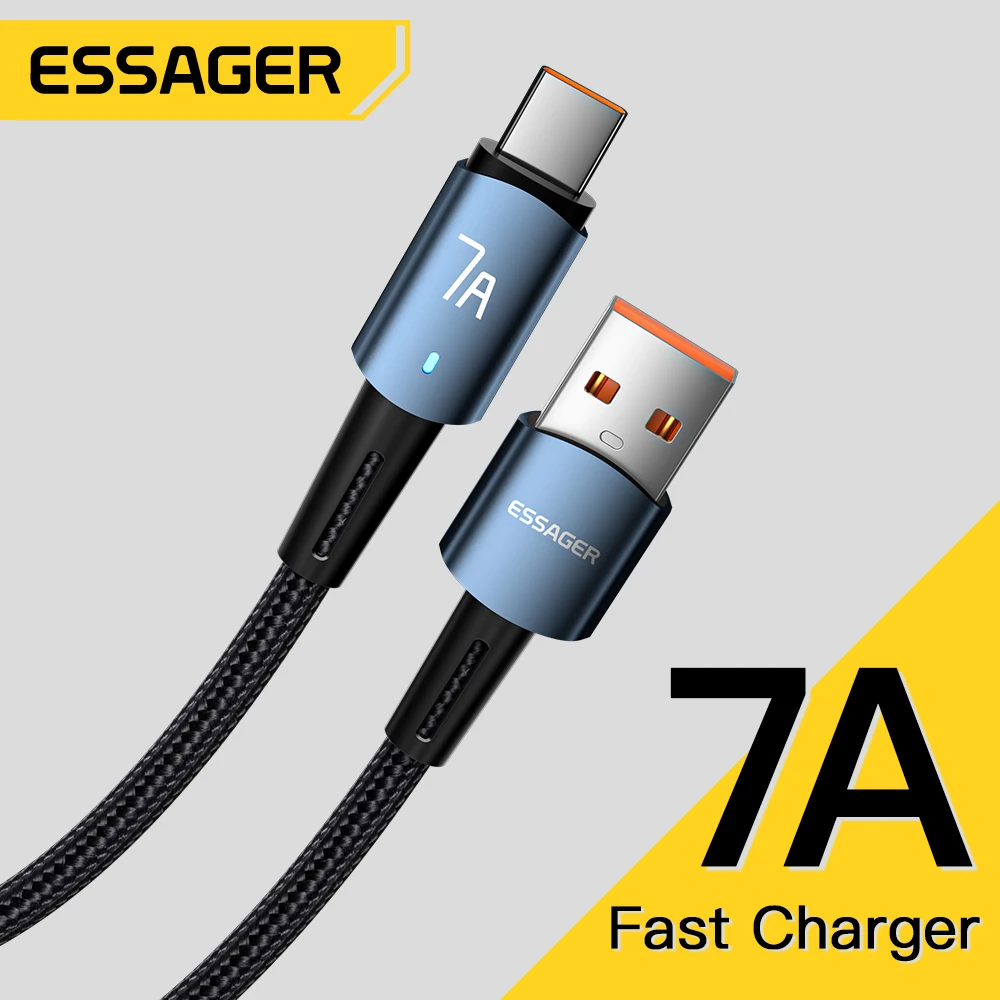 Cable Essager 7A USB tipo C para Huawei P40 P30 Pro 100W Cable de datos de carga rápida para Oneplus Samsung Realme Cable cargador de USB-C - imagen 2