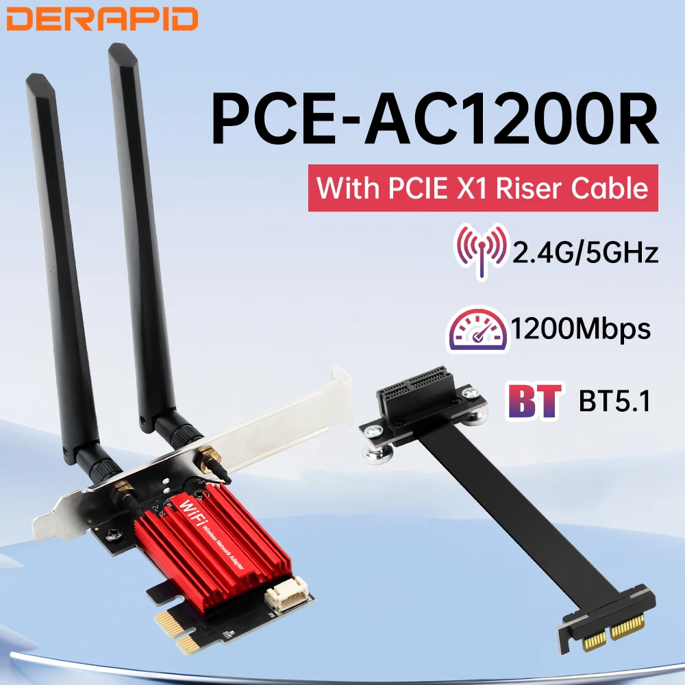 Tarjeta PCIe AC1200 BT 5,1 banda Dual 2,4G 5,4 GHz 1200Mbps adaptador de red inalámbrica de escritorio con Cable elevador pcie para Windows 10 11