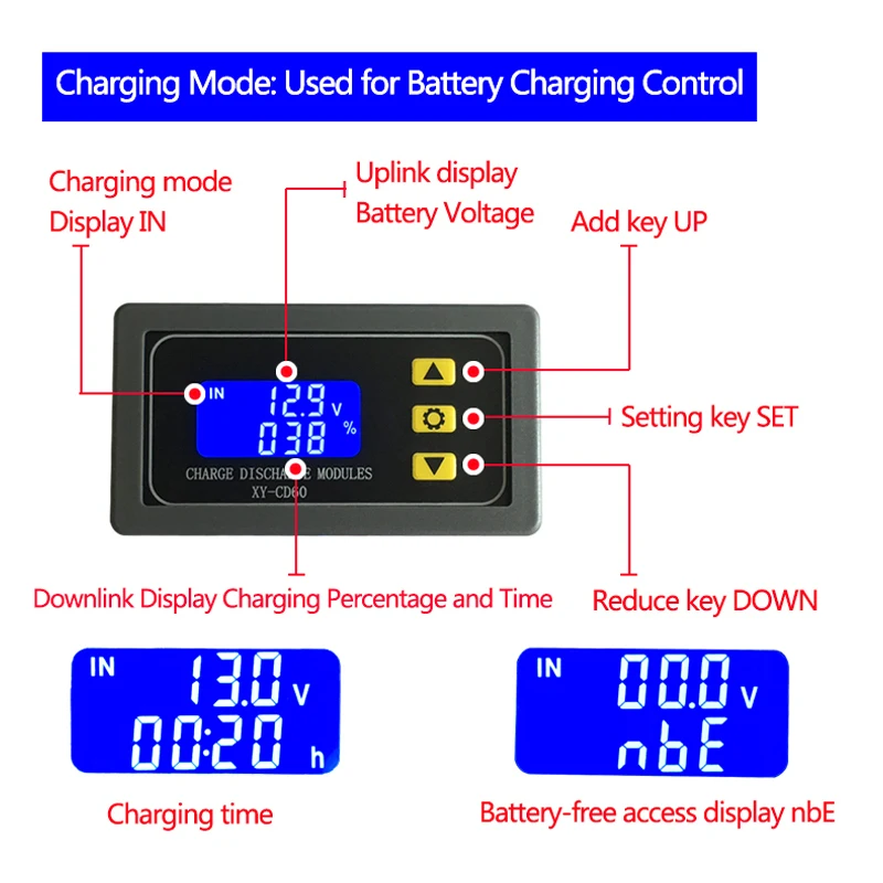 Módulo de Control de carga de batería de XY-CD60, totalmente alimentado, protección de voltaje CC, Protector de subtensión y despletón - imagen 5