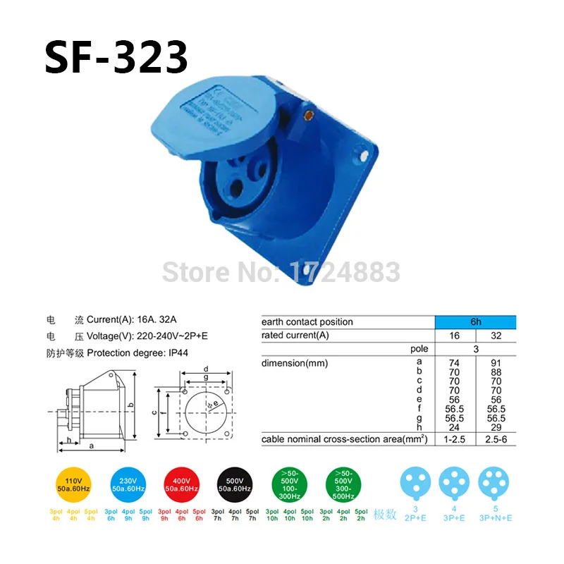 SF-123L Conector Industrial 32A 2P+E IP44