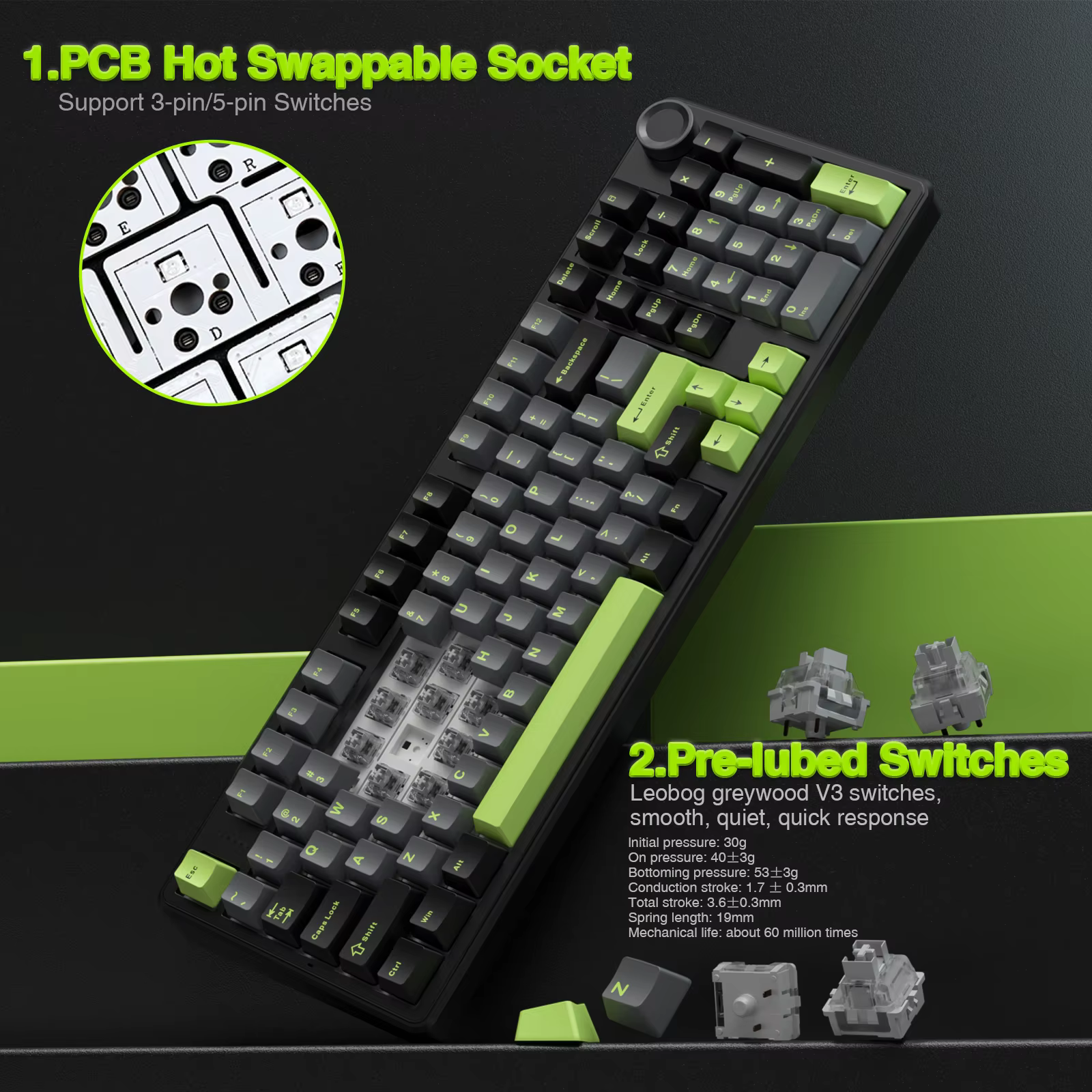 AULA F99PRO Teclado Mecánico Gaming Hot-Swappable Perilla Multimedia - imagen 2