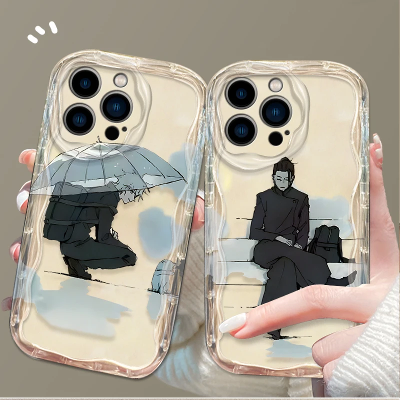 Anime Jujutsu Kaisen 3D Wave funda para iPhone 16 15 14 13 12 11 Pro Max X XR XS 8 7 Plus SE 2020 3D Wave cubierta trasera a prueba de golpes