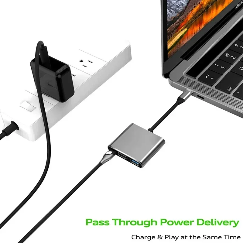 Cable USB HUB tipo C a HDMI, adaptador convertidor 4K tipo C a HD-MI/USB 3,0/tipo-c para PC, portátil, MacBook, Huawei Mate 30 - imagen 4