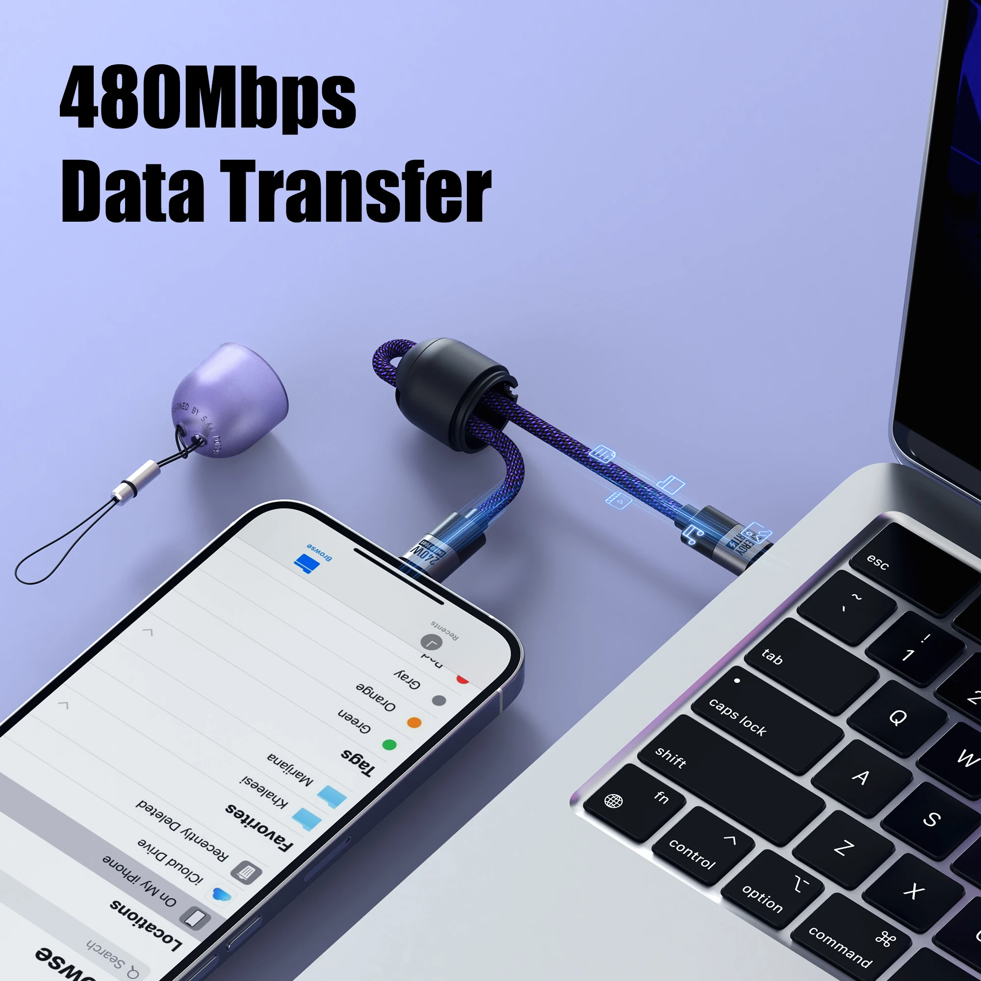 Llavero con cordón PD de 240W, Cable de carga rápida tipo C a tipo C, 20cm, USB C, transferencia de datos para Xiaomi, Samsung, iPhone 16 - imagen 4