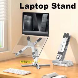 Soporte plegable para portátil 360 ° Soporte de mesa para portátil con rotación, aleación de aluminio, soporte portátil para tableta y libros, disipación de calor abierta