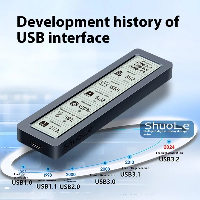 Carcasa M2 SSD M.2 NVMe SATA SSD, adaptador de carcasa con pantalla de visualización, caja de disco externo Digital inteligente de 10Gbps USB 3,2 Gen2 - imagen 3