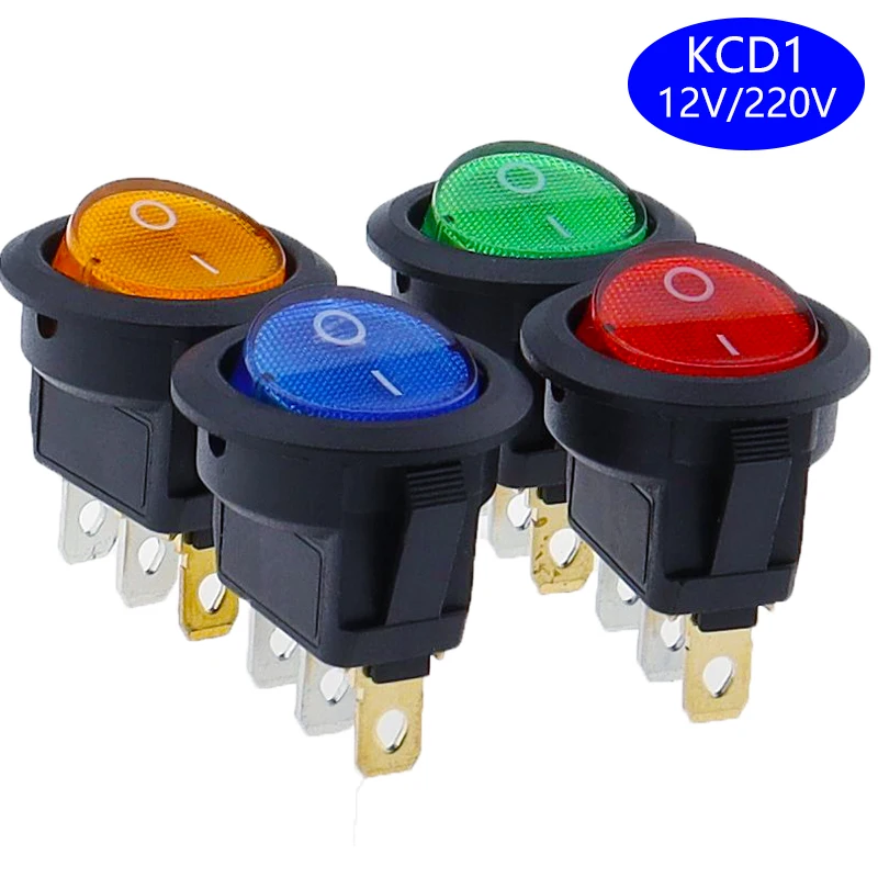 1 Uds 20mm KCD1 interruptor Led 12V 220V interruptor de alimentación de luz botón de coche luces ON/OFF interruptor basculante redondo de 3 pines - imagen 5