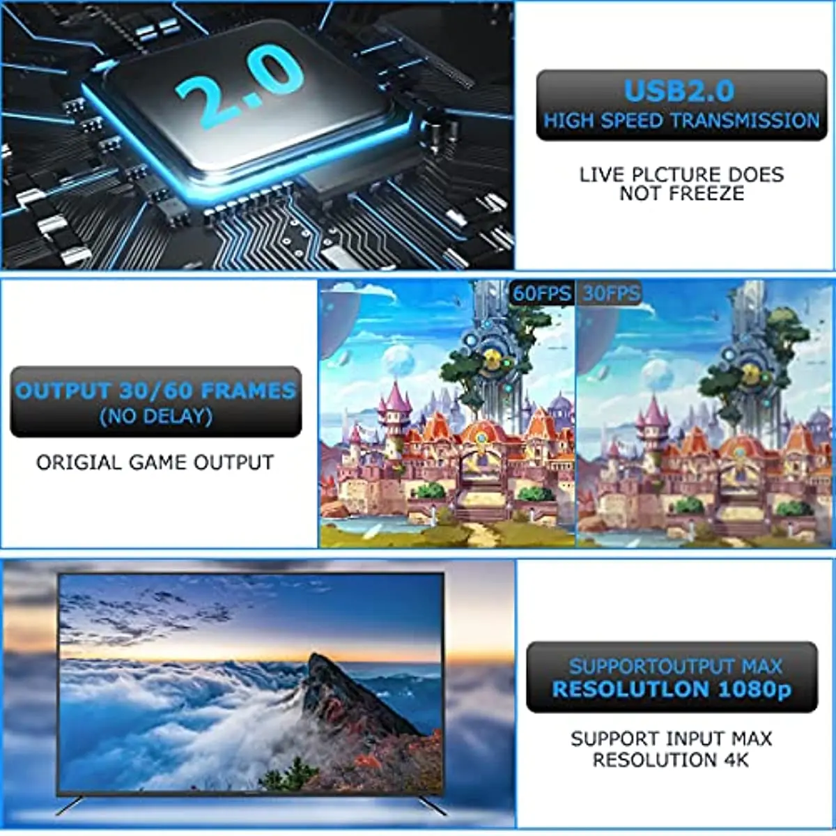 Tarjeta de captura de vídeo 4K compatible con HDMI a USB2.0 1080P grabar directamente al ordenador para videocámara de juegos transmisión en vivo - imagen 5