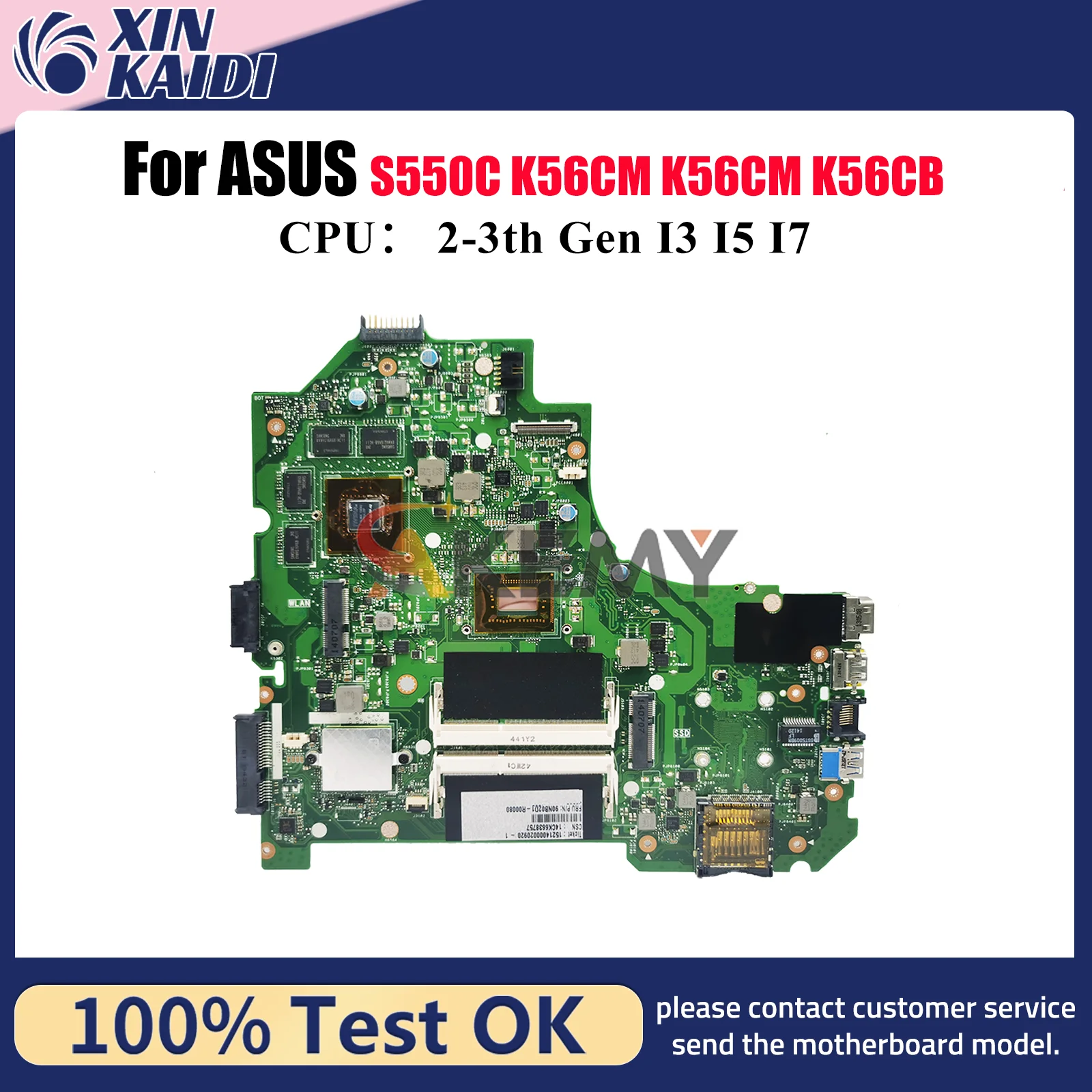 Placa base para ordenador portátil K56CM para ASUS K56CB K56C K56CM K56CA S550C placa base para portátil con CPU I3 I5 I7 100% pruebas OK envío rápido