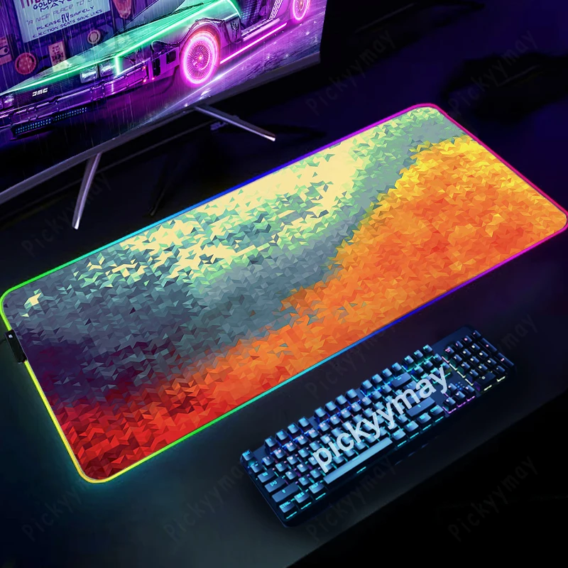 Alfombrilla de ratón para juegos RGB, alfombrilla de ratón geométrica, retroiluminada, LED, grande, XXL, alfombrillas de teclado, alfombrillas de escritorio luminosas
