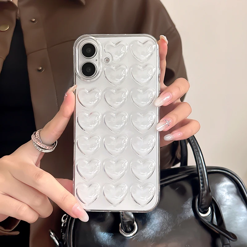 Funda de silicona suave con forma de corazón de amor transparente para iPhone 17 Air 16 15 14 13 12 11 Pro Max 16 Plus