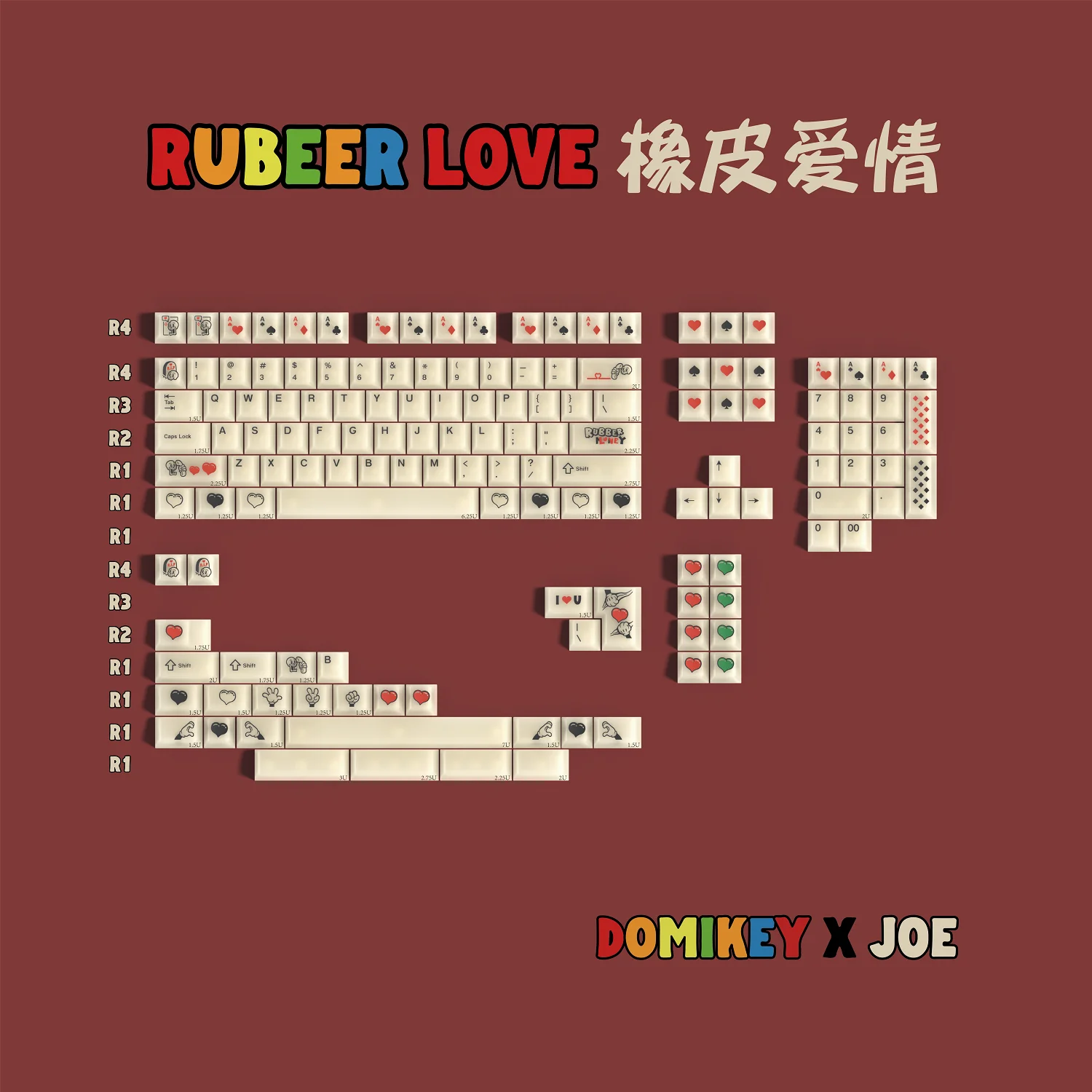 Domikey X JOE goma amor Keycap Cherry perfil PC retroiluminado pantalla de seda para teclado mx 104 xd64 xd68 BM60 BM65 BM68 BM80 - imagen 2