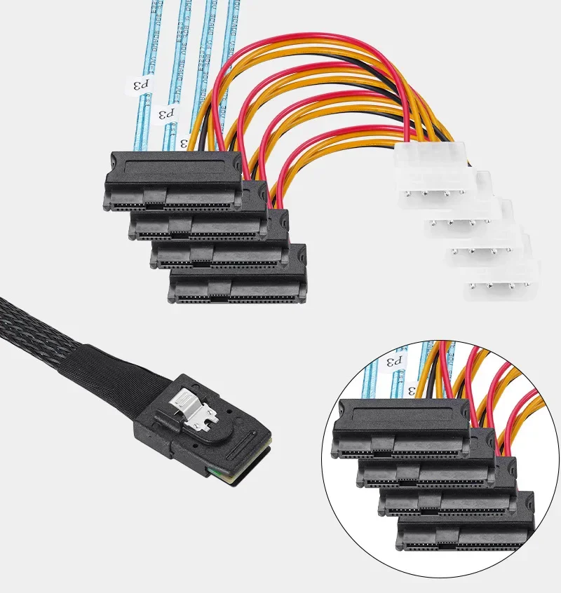 Mini SAS SFF-8087 a SFF-8482 con 4 conectores de alimentación Molex para controlador Raid a cable de disco duro