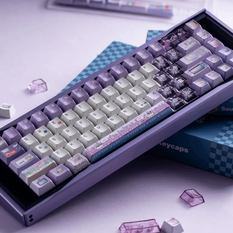 Purple Game Meow Theme Keycaps Set PBT Sublimation Cherry Profile Cute Keyboard Caps Customized Mechanical Keyboard Accessories - imagen 2