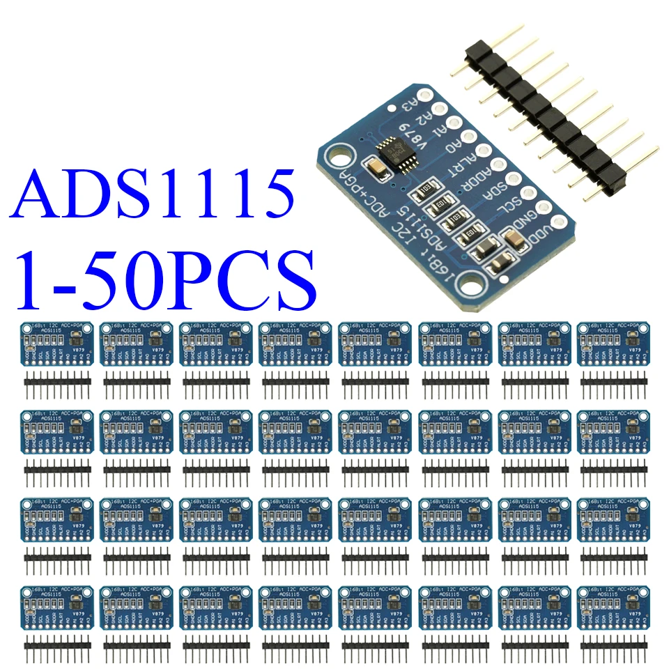 1-50 Uds ADS1115 ADC de 16 bits módulo azul de conversión de anuncio analógico a digital de 4 canales ajustable para raspberry PI
