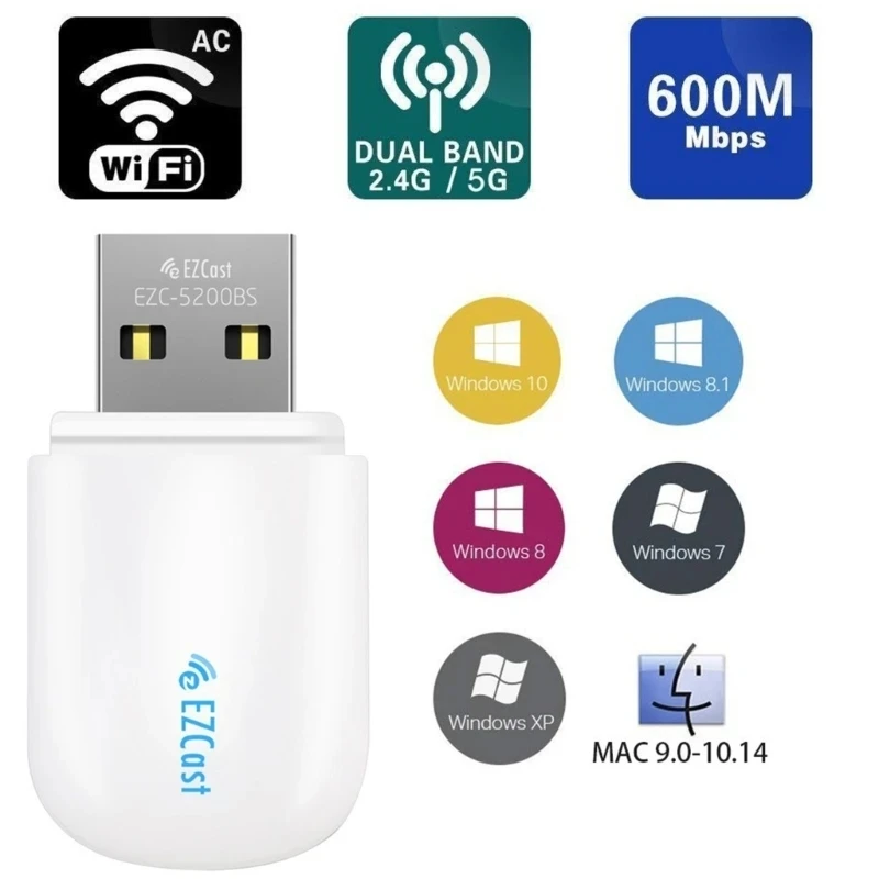 Adaptador USB combinado 2 en 1 WiFi y Bluetooth, tarjeta de red inalámbrica de doble banda de 600Mbps, 2,4G/5,8 Ghz, para PC, portátil y de escritorio - imagen 5