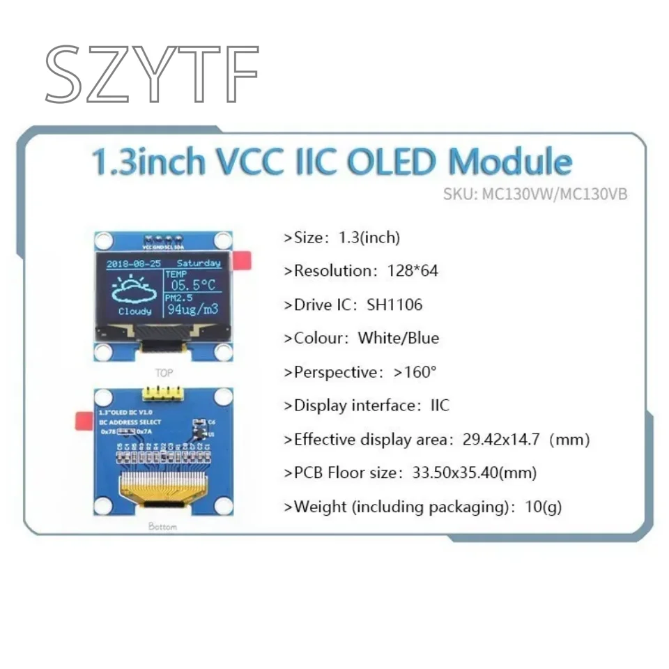 Módulo de pantalla OLED para arduino, serie OLED de palabra blanca de 0,91/0,96/1,3 pulgadas, IIC I2C SPI 128X64 I2C SSD1306 12864 LCD - imagen 3