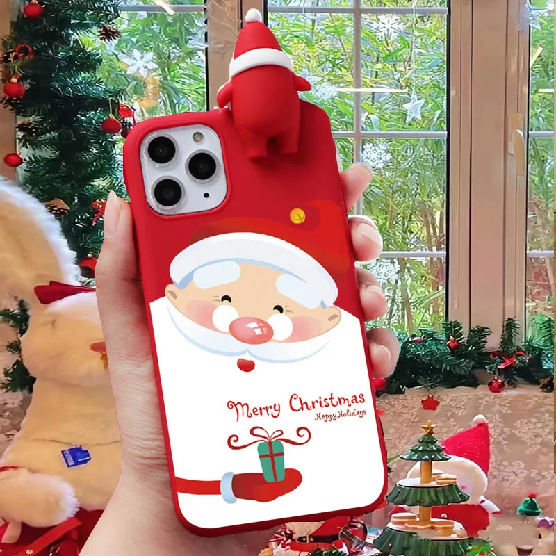 Funda 3D muñeco de nieve oso de Navidad Reno para iPhone 7 8 6 6S Plus XS Max XR X SE 2020 TPU regalo de Papá Noel fundas de teléfono TPU - imagen 4