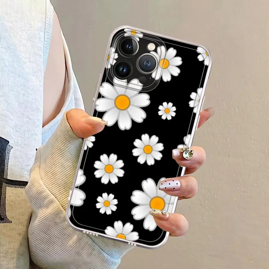 Funda de teléfono para iPhone 15 14 16 Plus XR XS 7 8 SE 13 12 11 Pro Max 16e cubierta transparente hermosa Margarita - imagen 3