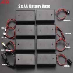 Caja de Baterías JCD AA con Conector PH2.0 XH2.54 SM USB DC 5.5x2.1mm, Cable de Terminal, Soporte para Baterías AA de 2 Ranuras con Interruptor