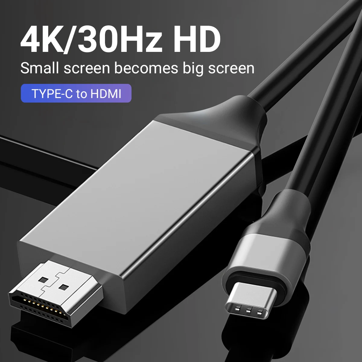 Cable USB C a HDMI de 4K30Hz Cable de alta velocidad de 6,6 pies Conecte computadora portátil y teléfono a TV Compatible con MacBook Pro/Air iPad Pro 2020