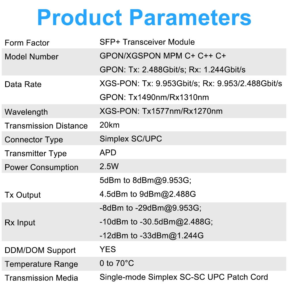 ZTE Módulo GPON/XGSPON SFP+ Transceptor Óptico 20km - imagen 3