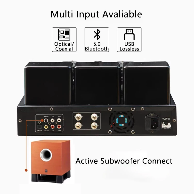 AMPLIFICADOR DE 7 tubos de 400W, amplificador Bluetooth 5,0, amplificadores SNR de 80dB, amplificadores HiFi USB sin pérdidas, entrada óptica Coaxial para estudio de cine en casa - imagen 5